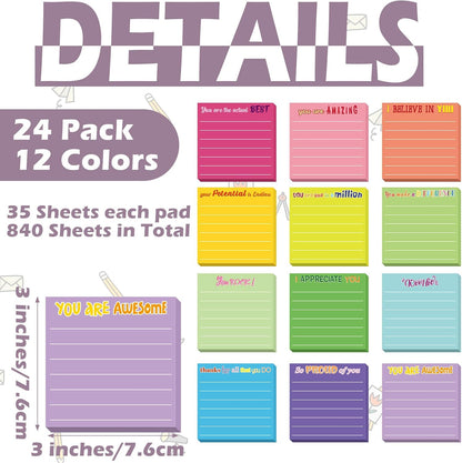 Yinder 48 Pcs Inspirational Sticky Notes Cute Motivational Sticky Notes Pad End of Year Employee Appreciation Gifts Bulk for Teacher Nurse Coworkers Office Supplies 3 x 3'' (Thank You,Dark Color)