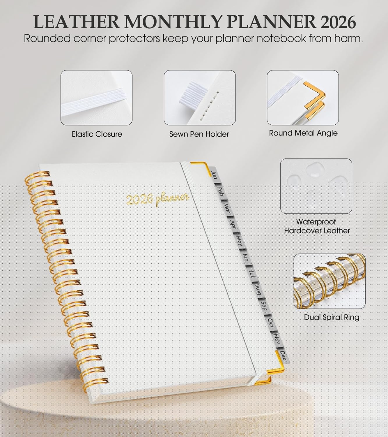 2026 Planner, Weekly and Monthly Calendar Planner from January 2026 - December 2026, 8.5" x 11" Hardcover Leather Hourly Appointment Book with Tabs, Spiral Daily Planners for School Work Home, Green
