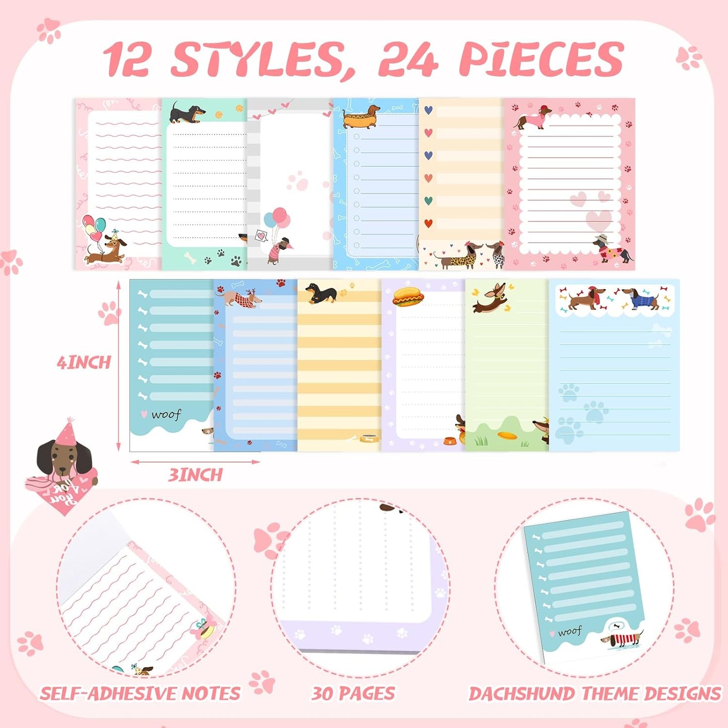 Gilprop 24 Pack Cat Sticky Notes Gift 3x4 Inch Cute Self Stick Notepads Adhesive Cartoon Cat Memo Pad Fun Kawaii Animal Sticky Notes for Teacher Women Valentines Office Home Christmas Pet Lover Gift