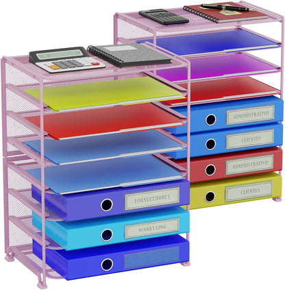 Simple Trending 2 Pack 8 Tier Letter Tray Paper - Mesh Desk File Organizer for Office School Desktop, Black