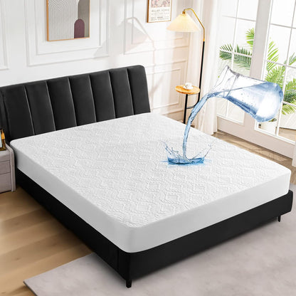 Sufdari Mattress Protector,Waterproof 18" Deep Pocket Mattress Cover Fitted Sheet Style with Elastic Rubber Band,Washable and Easy Care-Black,Queen