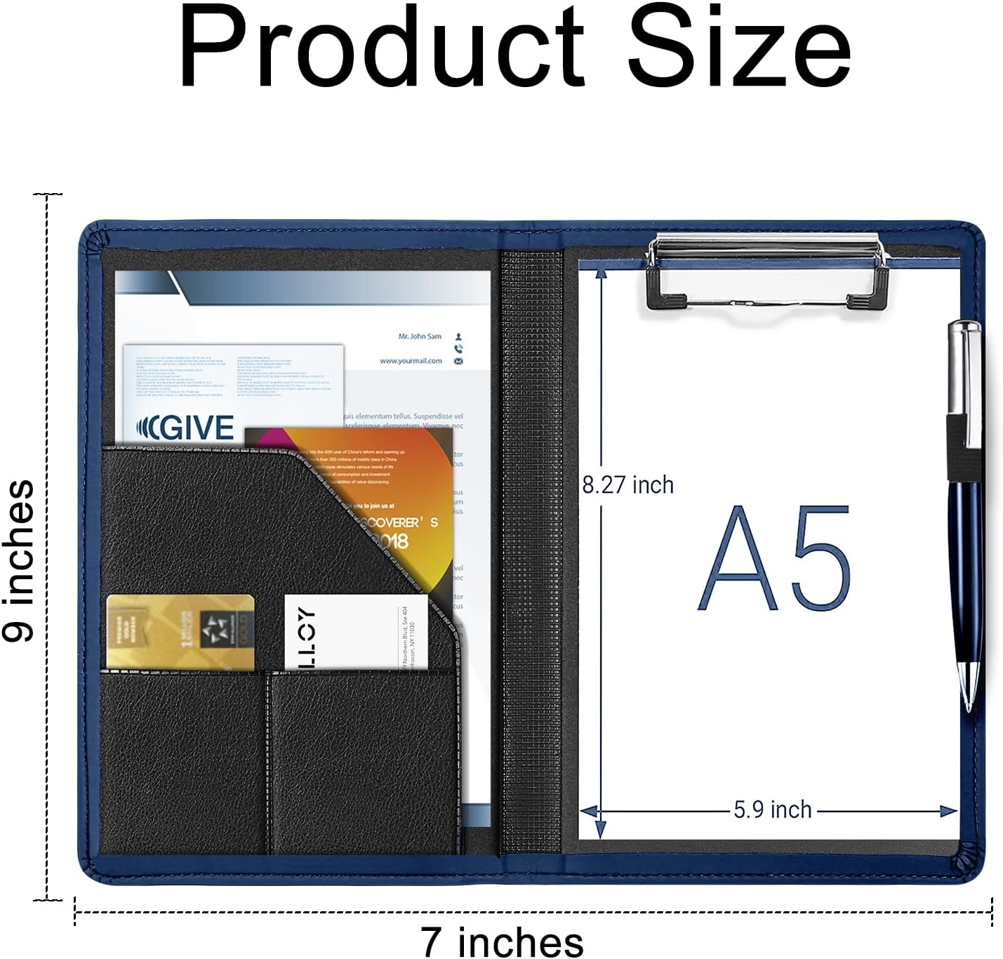 Small Clipboard Padfolio/Portfolio A5 Binder for Writing Pad Refillable 5 x 8 Note Pad, Faux Leather Clipboard Folder Junior Size Portfolio Organizer Folio Clip Board,Black