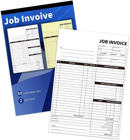Carbonless Work Order Forms,7.5 x 11 inches Invoices for Small Business,Sales Order Book with Backing Board, 2-Part Receipt with Carbon Copy, 50 Sets