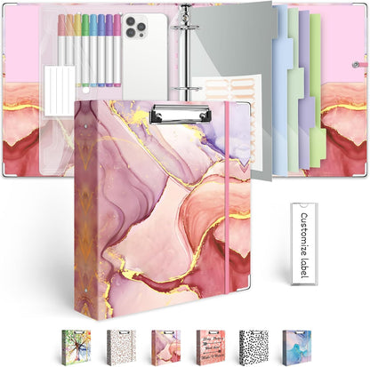 3 Ring Binder 1 Inch, Three Ring Binders Organizer with Clipboard, 5-Tabs Pockets Dividers, Plastic Folder, 18 Divider Stikers, BVSSX Pretty Binder with Pen Loop (Black Weeds, Letter Size)