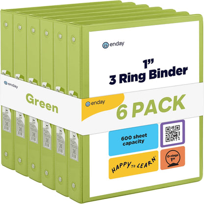 Enday 1 Inch Binder (6 Pack - Grey) 3 Ring Binder 1 inch with Clear View Cover and 2 Inside Pocket - for Letter Size 8.5 x 11'' Paper, Ideal for School Supplies, Office, and Home