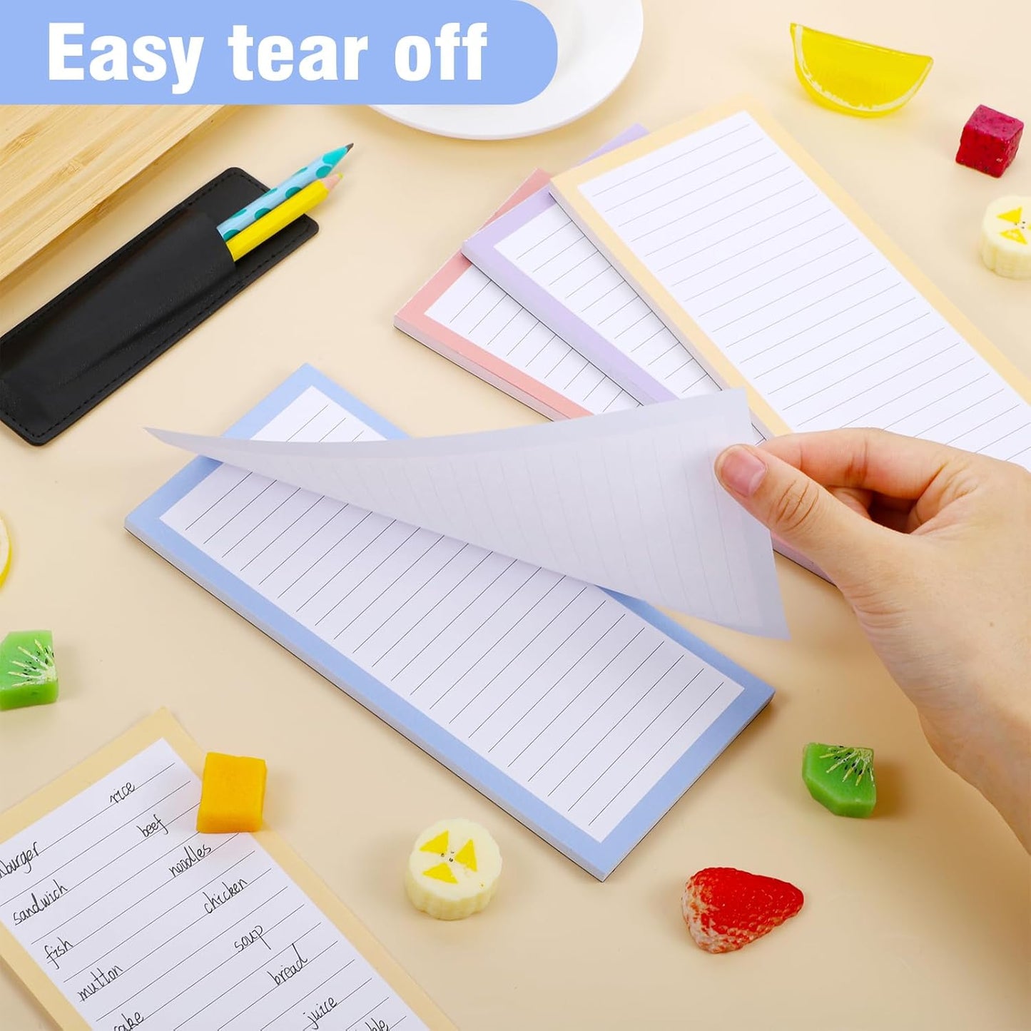 Thboxes 4 Pack Magnetic Note Pad for Fridge with Pen Holder, Totally 200 Sheets Grocery List Magnet Pad for Refrigerator Magnetic Shopping List Pad（Fruit Design）