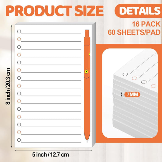 Colarr 16 Pack Lined Sticky Notepads 5 x 8 Inch To Do List Ballpoint Pen Pattern Large Note Pads 1620 Sheets 8 Design Self Stick Ruled Cute Note Pads for Office College Home School Supplies