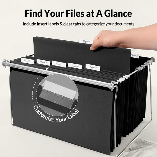 SUNEE Hanging File Folders Legal Size, Black File Folders 25 Pack 1/5-Cut Tabs, Stay Organized for Your Home and Office Bulk File and Documents