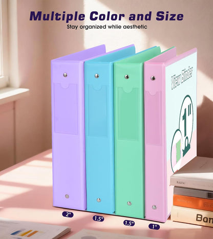 3 Ring Binder 1.5 inch，Cute Binder Organizer with 5 Tab Dividers Fits 175 Sheets of 8.5x11 Paper,Customizable Clear Cover with Inside Pockets,Aesthetic 1.5" Three Ring Binders for School Office,Purple