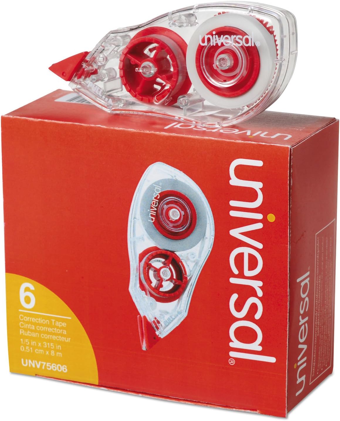 Universal 75606 Correction Tape with Two-Way Dispenser, Non-Refillable, 1/5-Inch x 315-Inch, 6/Pack