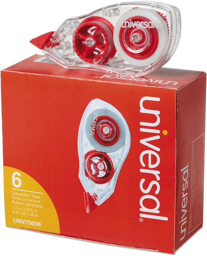 Universal 75606 Correction Tape with Two-Way Dispenser, Non-Refillable, 1/5-Inch x 315-Inch, 6/Pack