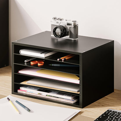 Ballucci 4-Tier Paper Organizer for Desk, Stackable Tray, Desk Storage Organizer Shelves, Stacking Letter Paper Tray Sorter for Classroom Office, Black