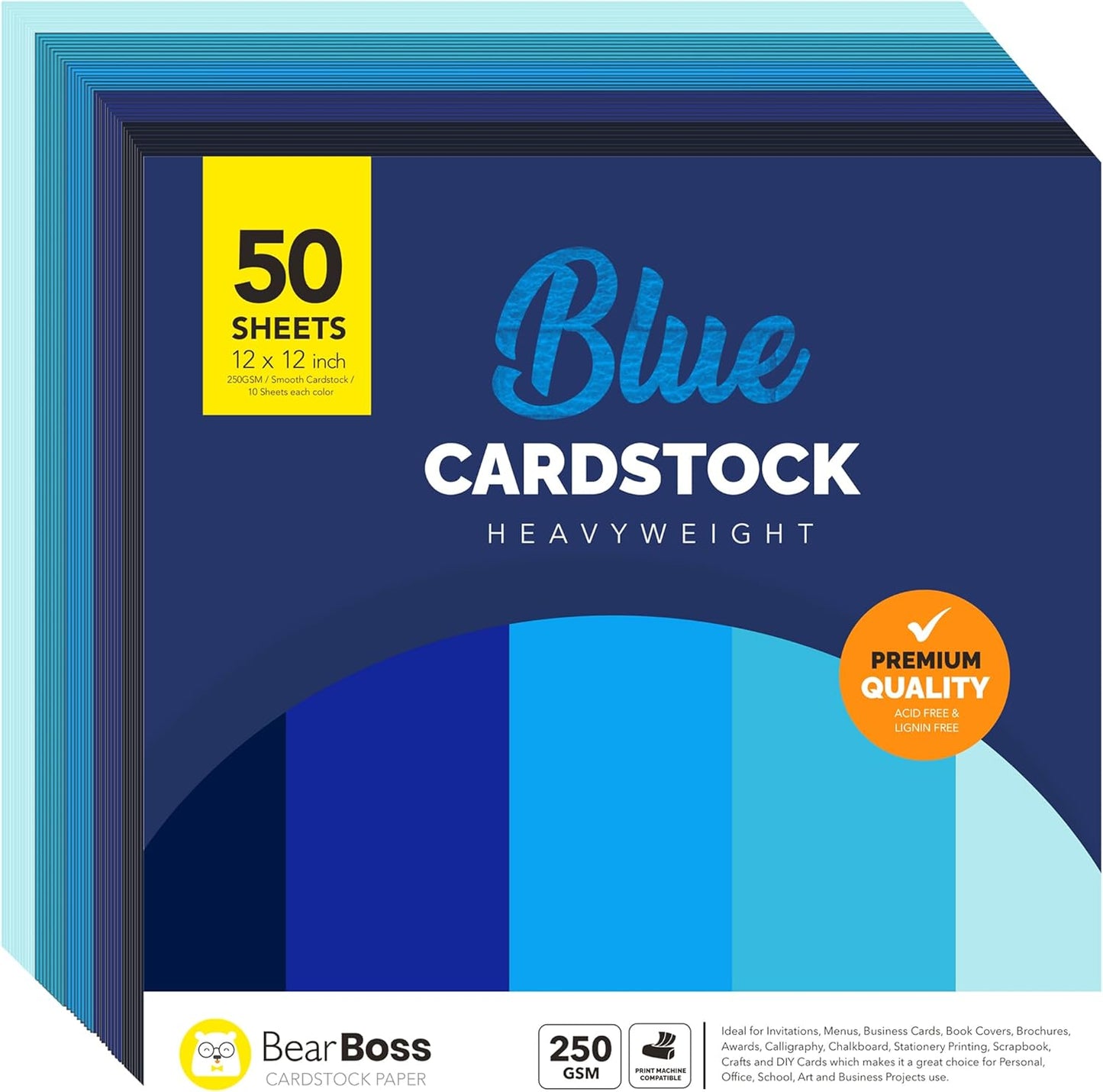 BearBoss Brown Kraft Cardstock Paper 12x12 inch 50 Sheets, Heavyweight 92lb Cover for Crafts DIY Cards Making