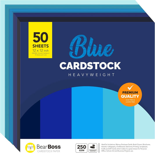 BearBoss Brown Kraft Cardstock Paper 12x12 inch 50 Sheets, Heavyweight 92lb Cover for Crafts DIY Cards Making