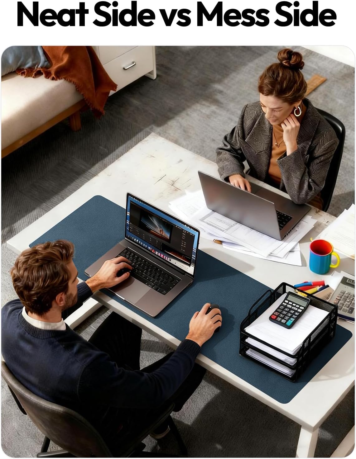 YSAGi Leather Office Desk Pad Protector, Large Mouse Pad, Non-Slip, PU Leather, Laptop Desk Blotter, Waterproof Writing Pad for Office and Home, Black, 23.6" x 13.8" - Colors B