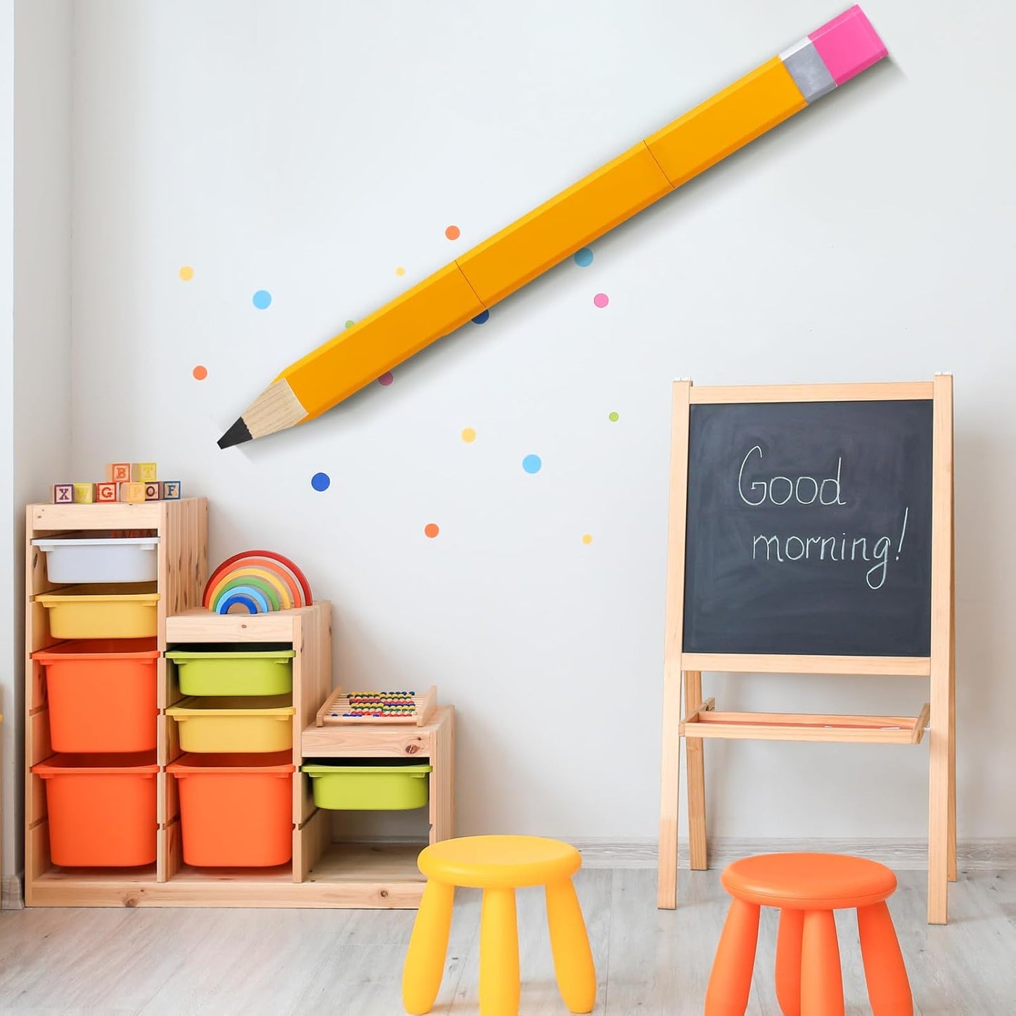 Yousoontic 31.5 Inch Giant Pencil Wall Art Wooden Jumbo Pencil Back to School Party Decoration Yellow Pen Props Preschool Kindergarten Graduation Classroom Decor for Home School Supplies