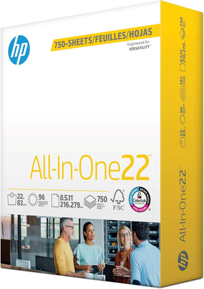 HP Papers | 8.5x 11 Paper | All-In-One 22 lb | 5 Ream Case - 2,500 Sheets | 96 Bright| Made in USA - FSC Certified | 207000C