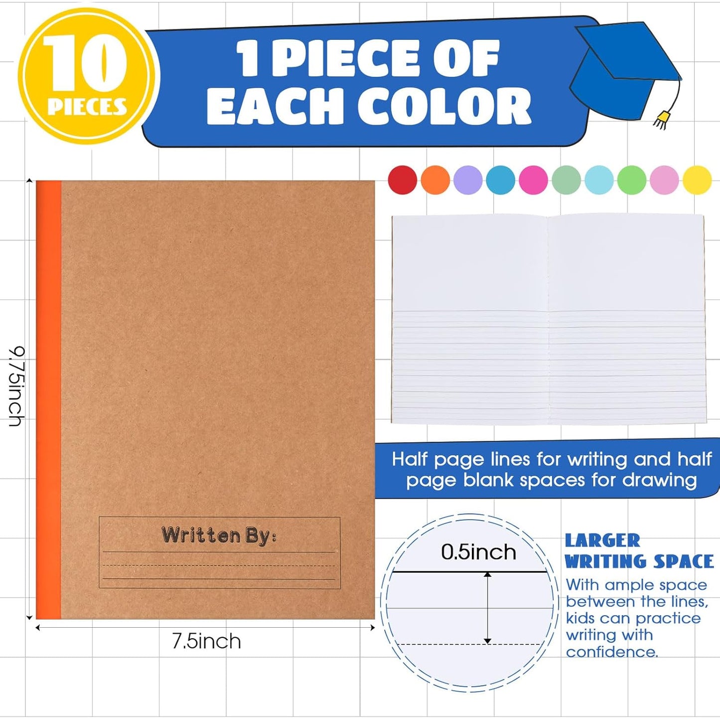 Henoyso 60 Pack Primary Composition Notebook, 9-3/4" x 7-1/2", Kids Primary Journal, K-2 Writing Notebook for Kids Student Draw Write Story Journal Half Blank Books(Macaron Color)
