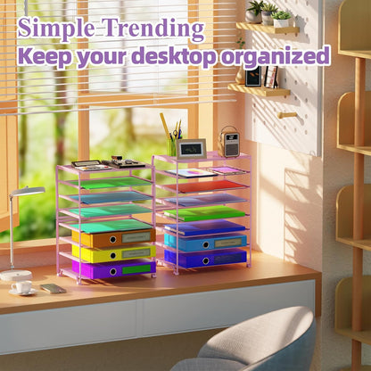 Simple Trending 2 Pack 8 Tier Letter Tray Paper - Mesh Desk File Organizer for Office School Desktop, Black