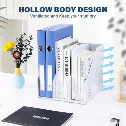FRETONBA Collapsible Magazine File Holder with 2 Vertical Compartments Foldable Binder Holder for Desk Binder Storage Organizer Plastic Magazine Holders for Shelf, Light Gray
