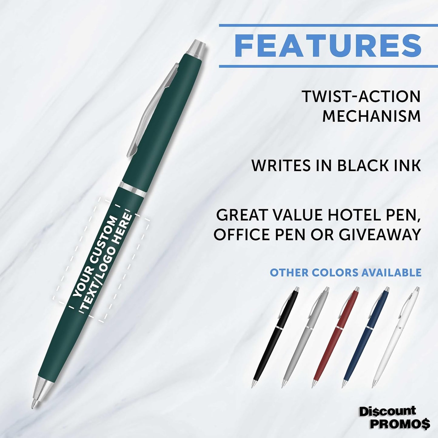 Personalized Langham Ballpoint Pens, Set of 10/50/100 by DISCOUNT PROMOS - Black Ink, Great for Office, Business, Tradeshows - Black
