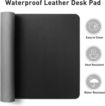 Aothia Non-Slip Waterproof PU Leather Desk Pad Protector for Mouse, Writing Desk, Office, Home, Laptop Blotter, 23.6" x 13.7", Black - Colors A