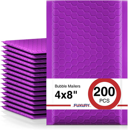 Fuxury Black Bubble Mailers 4x8" 200 Pack Waterproof Padded Envelopes Self Seal Bubble Envelopes Usable Size 4x7" Padded Mailers for Small Business Shipping Envelope Mailers