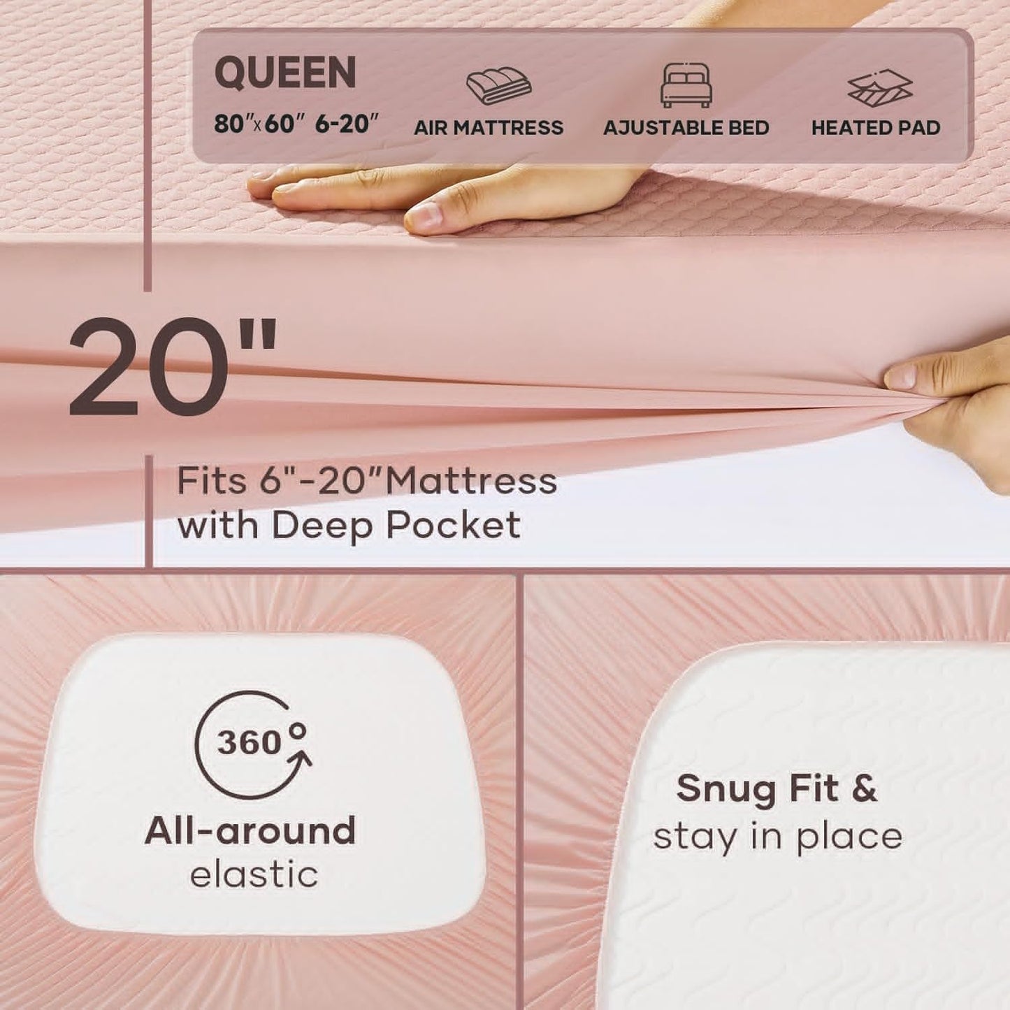 OhGeni 100% Waterproof Queen Size Mattress Protector,Soft Mattress Pad, Cooling Breathable Fitted Sheets,Washable Bed Cover,Non-Slip Deep Pocket,Noiseless for Bedroom
