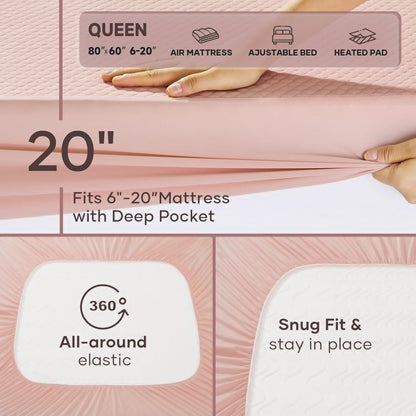 OhGeni 100% Waterproof Queen Size Mattress Protector,Soft Mattress Pad, Cooling Breathable Fitted Sheets,Washable Bed Cover,Non-Slip Deep Pocket,Noiseless for Bedroom