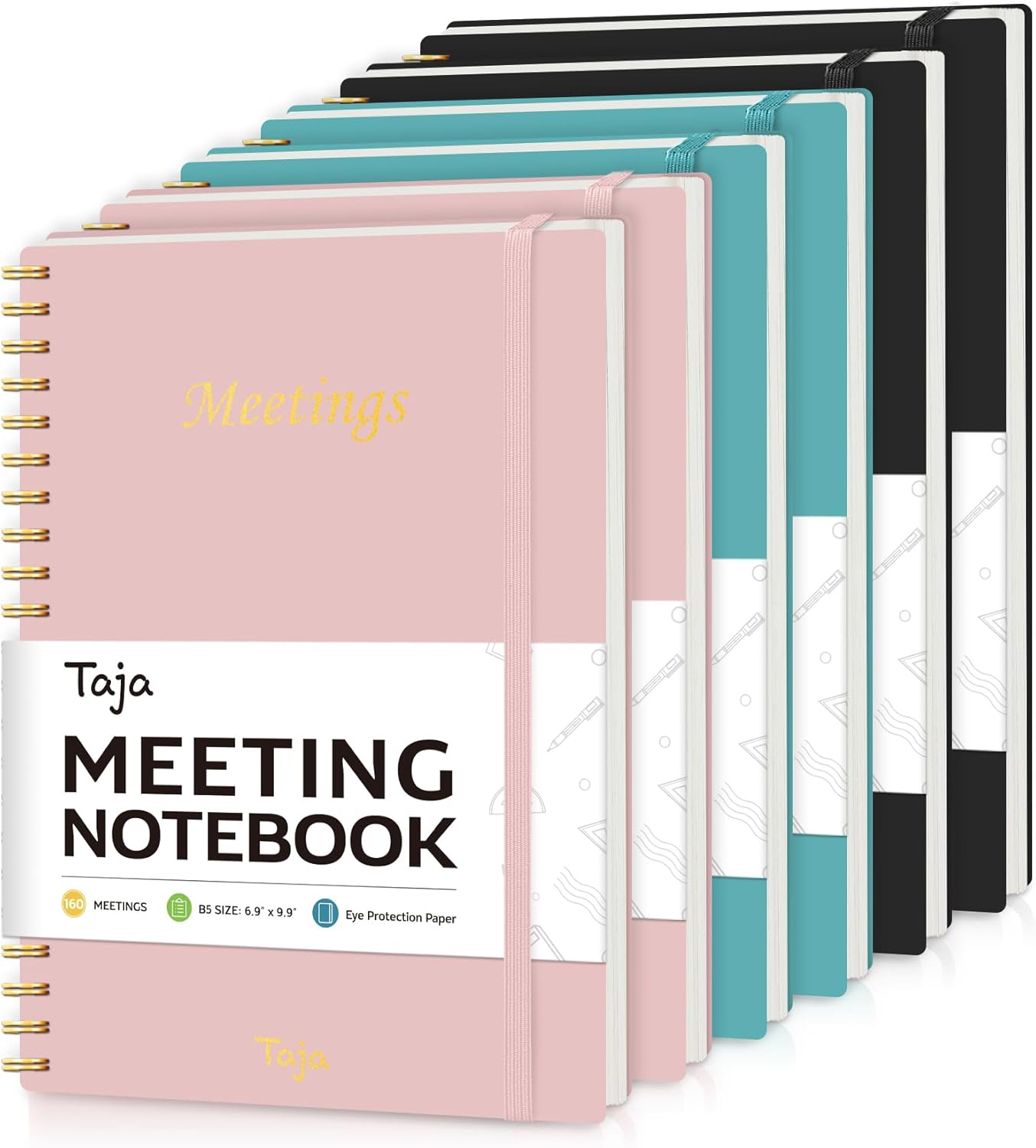Taja Meeting Notebook for Work Organization - Work Planner Notebook with Action Items, Agenda Planner for Note Taking, 160 Pages (6.9" X 9.9") Project Organizer for Men & Women - Blue