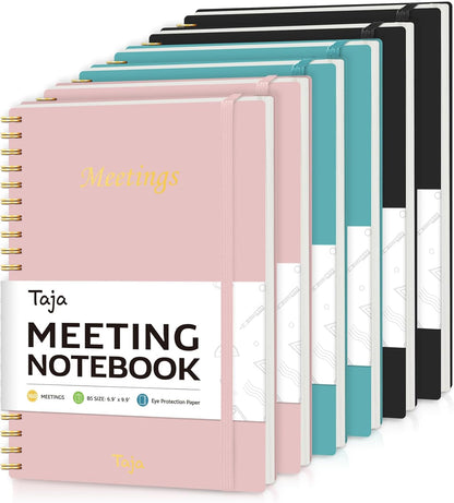 Taja Meeting Notebook for Work Organization - Work Planner Notebook with Action Items, Agenda Planner for Note Taking, 160 Pages (6.9" X 9.9") Project Organizer for Men & Women - Blue