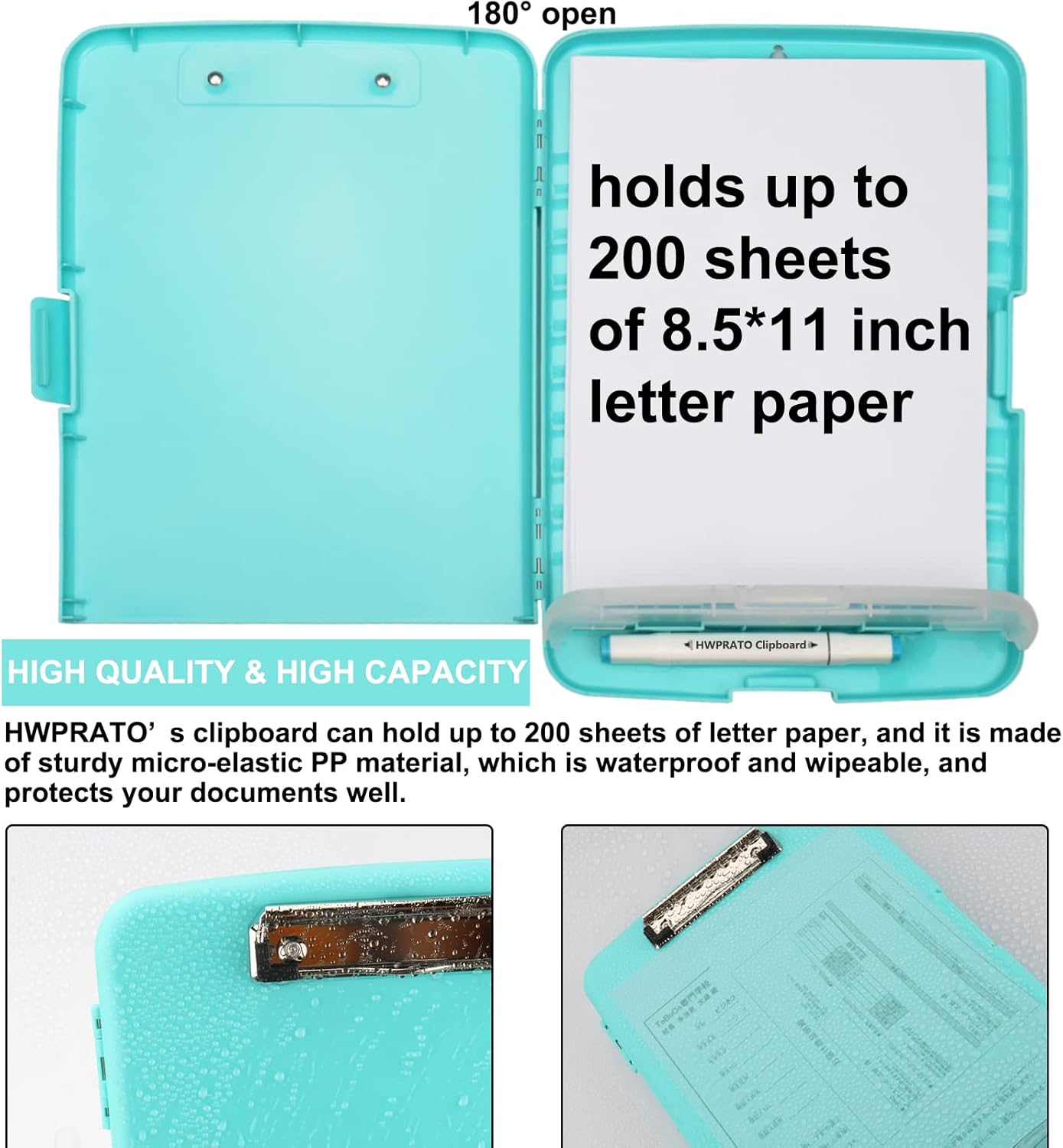 HWPRATO Clipboards Organizer Clipboard with Storage Nursing Clipboard Foldable File Folder Plastic Folio with Storage Case for Teacher,Kids,Doctor,Offices (Retro Blue)