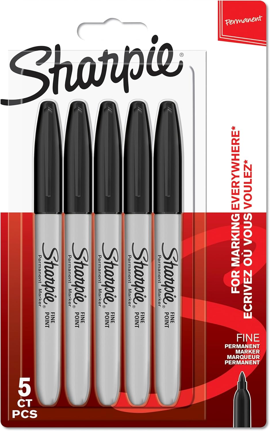 Sharpie Permanent Markers, Fine Point, Black, 12 Count