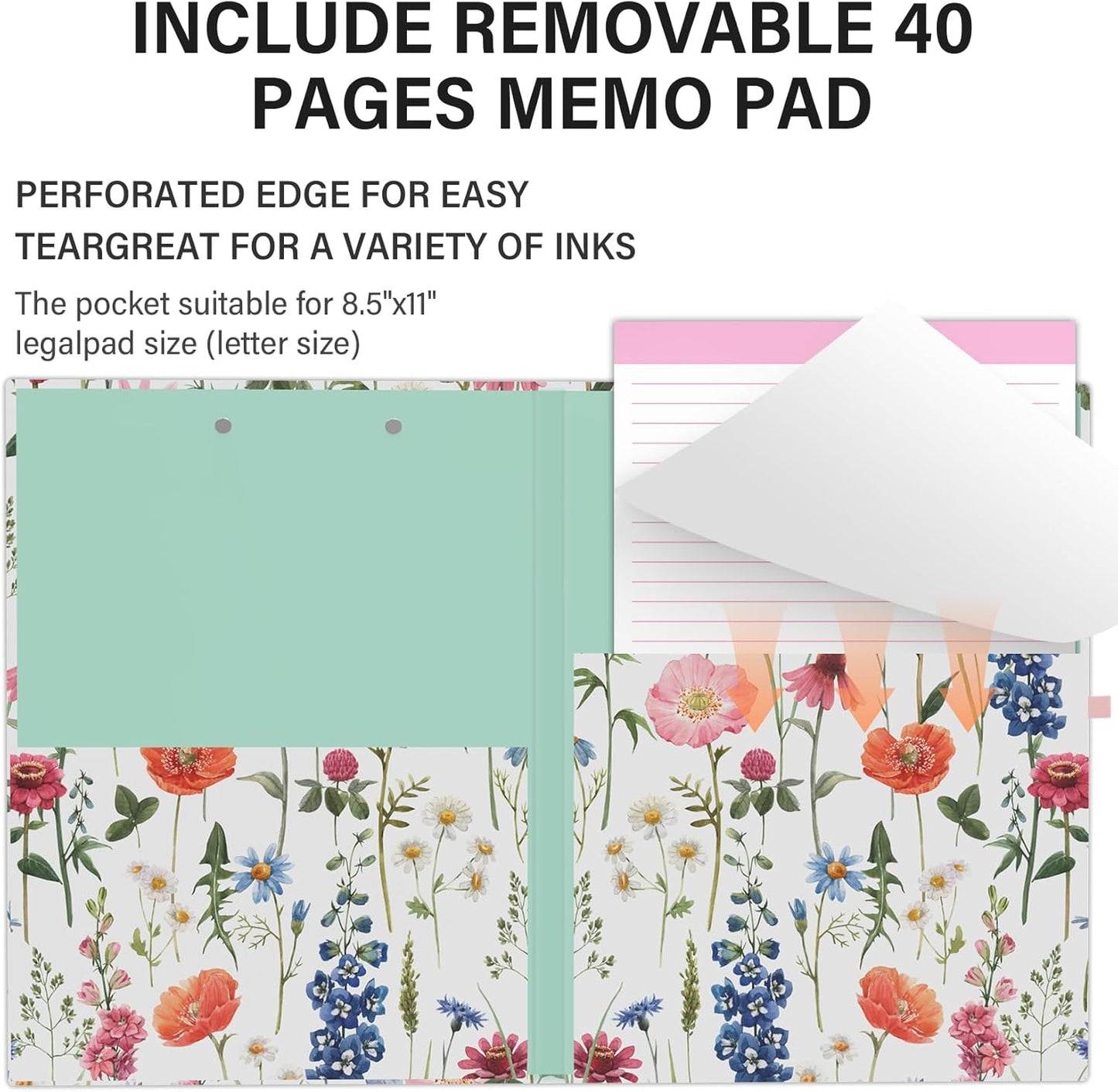 A4 Cute Clipboard Folio with Notepad Clipfolio and Interior Storage, Foldable Nursing Legal Size Clipboards for Work/Kids/Teachers - Almond Tree