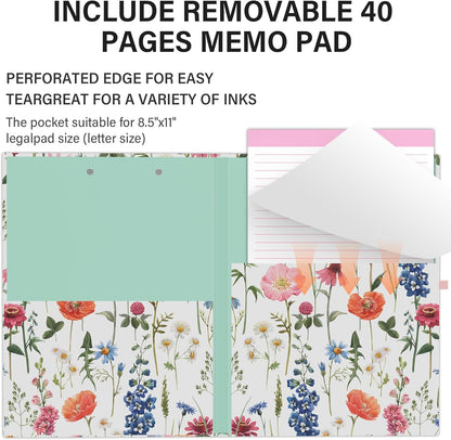 A4 Cute Clipboard Folio with Notepad Clipfolio and Interior Storage, Foldable Nursing Legal Size Clipboards for Work/Kids/Teachers - Almond Tree