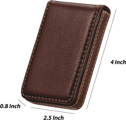 Outus 2 Pieces Business Card Holder, PU Leather Business Card Case Pocket Wallet with Magnetic Shut for Valentines Gift Men Women(Black and Coffee,Classic)