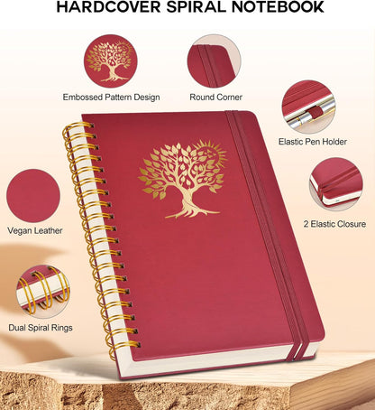 Spiral Notebook Journal for Women Men, 300 Numbered Lined Pages, College Ruled, A5 Hardcover Spiral Bound Notebook for School, Work, Note Taking Writing, Leather Spiral Journal Medium 5.9"x8.5"