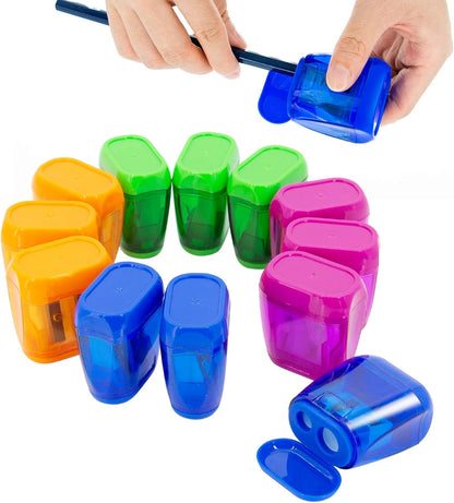 KIDMEN 24 PCS 2 Holes Small Manual Pencil Sharpener with Lid,for Kids,School
