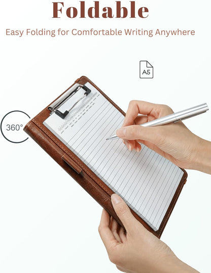 Small Clipboard Junior Padfolio Folio 7 x 9 Writing Pad Refillable, Mymazn Faux Leather Folder A5 for Notepad 5 x 8 Junior Size Portfolio (Black)