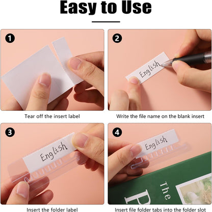 200 Pcs Hanging File Folder Tabs and 200 Pcs 2 Inch Inserts Labels, Plastic File Folder Tabs for Hanging Folders Files (Transparent)