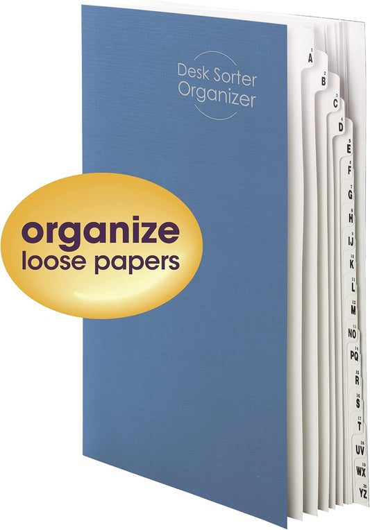 Smead Expandable Office Desk File Sorter, Office Supplies, Alphabetic (A-Z) Desk Organizer, 20 Indexing Dividers, Laminated Tabs, Letter Size, Dark Blue, Office Desk Accessories (89282)
