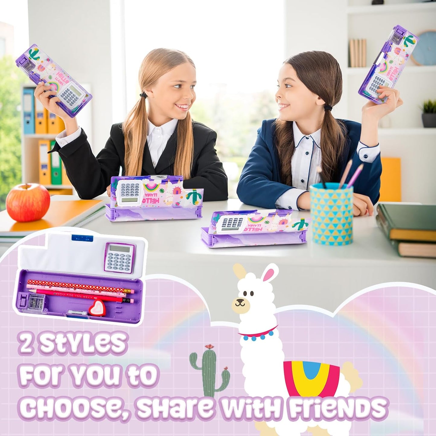 Henoyso Multifunctional Pencil Box for Girls Butterfly Pencil Case with Calculator and Sharpener Cool Cute Pencilcase School Supplies Essentials Christmas Birthday Gift Present for Kids Teens