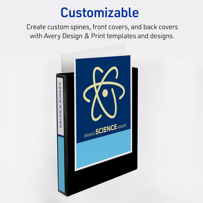 Avery Heavy-Duty View 3 Ring Binder, 1" One Touch Slant Rings, Holds 8.5" x 11" Paper, 1 Black Binder (05300)