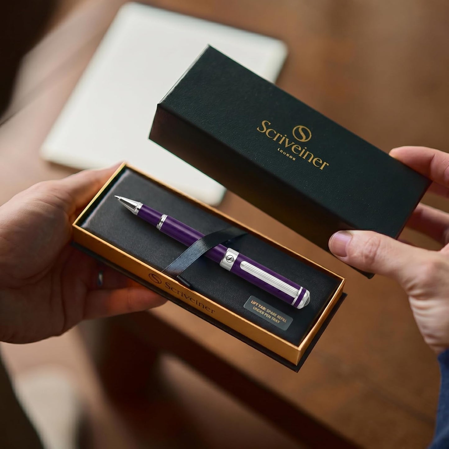 Scriveiner Midnight Blue Rollerball Pen - Stunning Blue Lacquer Luxury Pen, Chrome Finish, Schmidt Ink Refills, Men & Women, Professional, Executive Office, Nice Pen