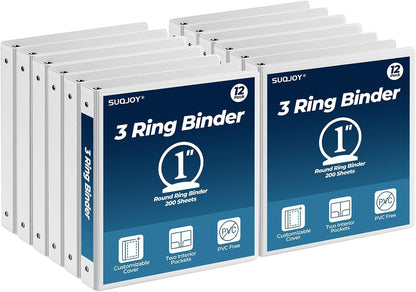 1 Inch 3 Ring Binders 24 Pack, Clear View Binder Bulk, White PVC-Free 3-Ring Binders for School, Office or Home, Fits 8.5 x 11 Inches Paper