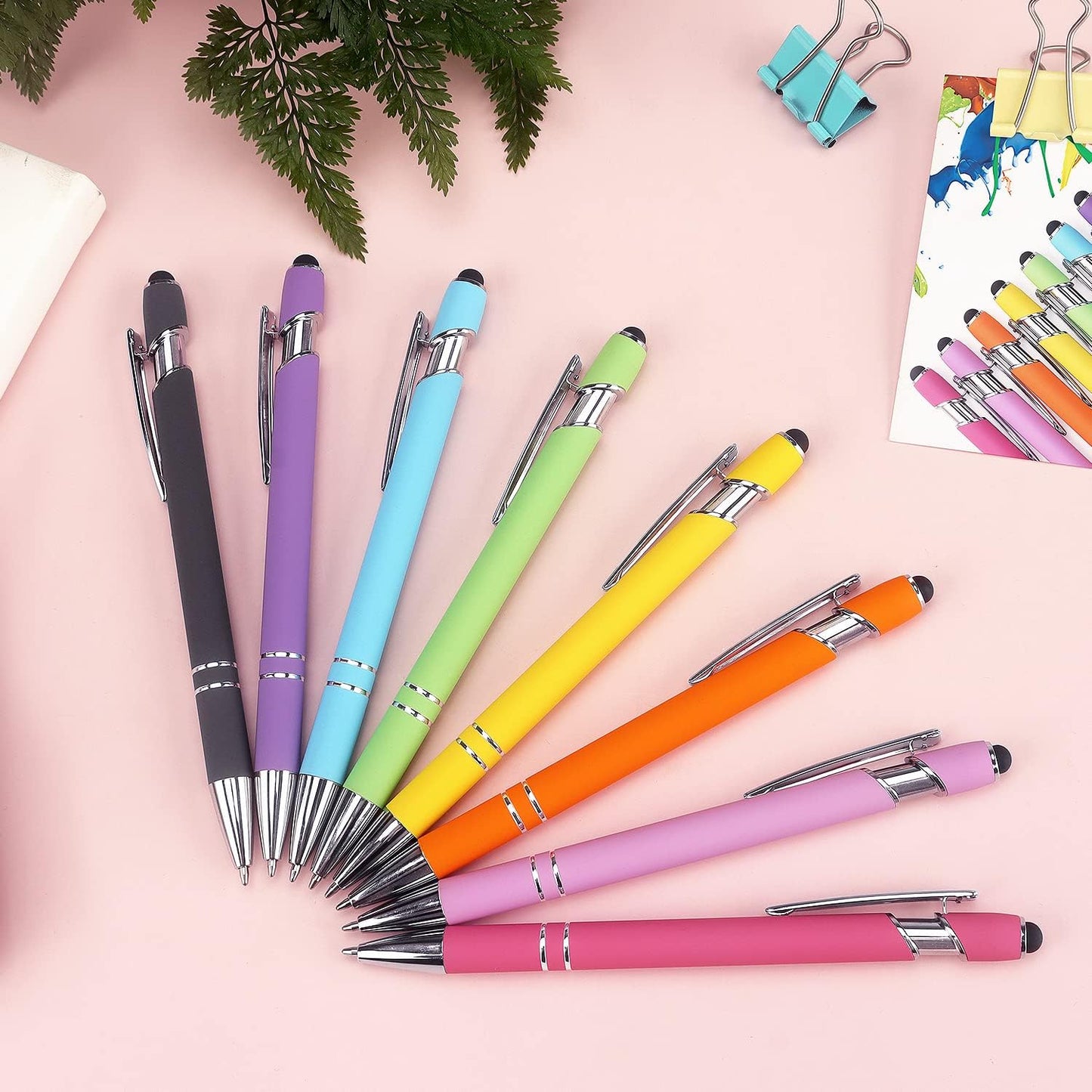Bribobo 8 Pack Ballpoint Pen 2-in-1 Stylus Retractable Ballpoint Pen with Stylus tip, Metal Stylus Pen for Touch Screens, 1.0 mm Black Ink