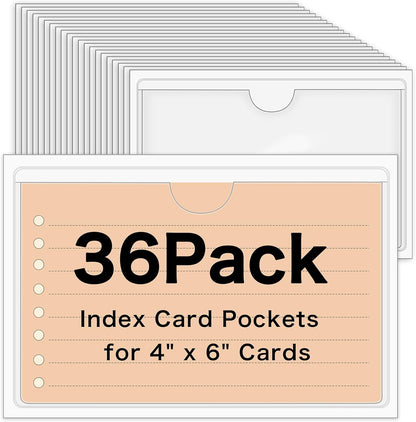 36 Pack 3" x 5" Index Card Holder Adhesive Plastic Label Holders Clear Tote Bag Labels Stickers for Organizing Storage Bins Library Card Shelves