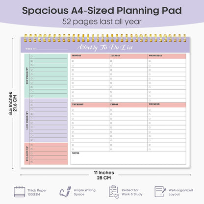 Taja Weekly To Do List Notepad with 52 Undated Sheets（8.5"×11"）- Weekly Desk Planner for Women & Man, Work and Home -1 Pack Violet Dream