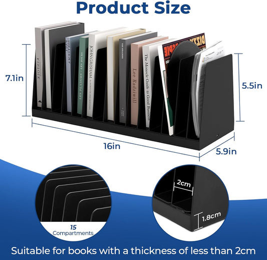 2 Pack Vertical Metal Desk File Organizer, 15 Compartments Desktop Document Sorter & Mail Holder, Heavy-Duty Metal with Scratch & Chip-Resistant Finish for Office, Home, Classroom Use, Black