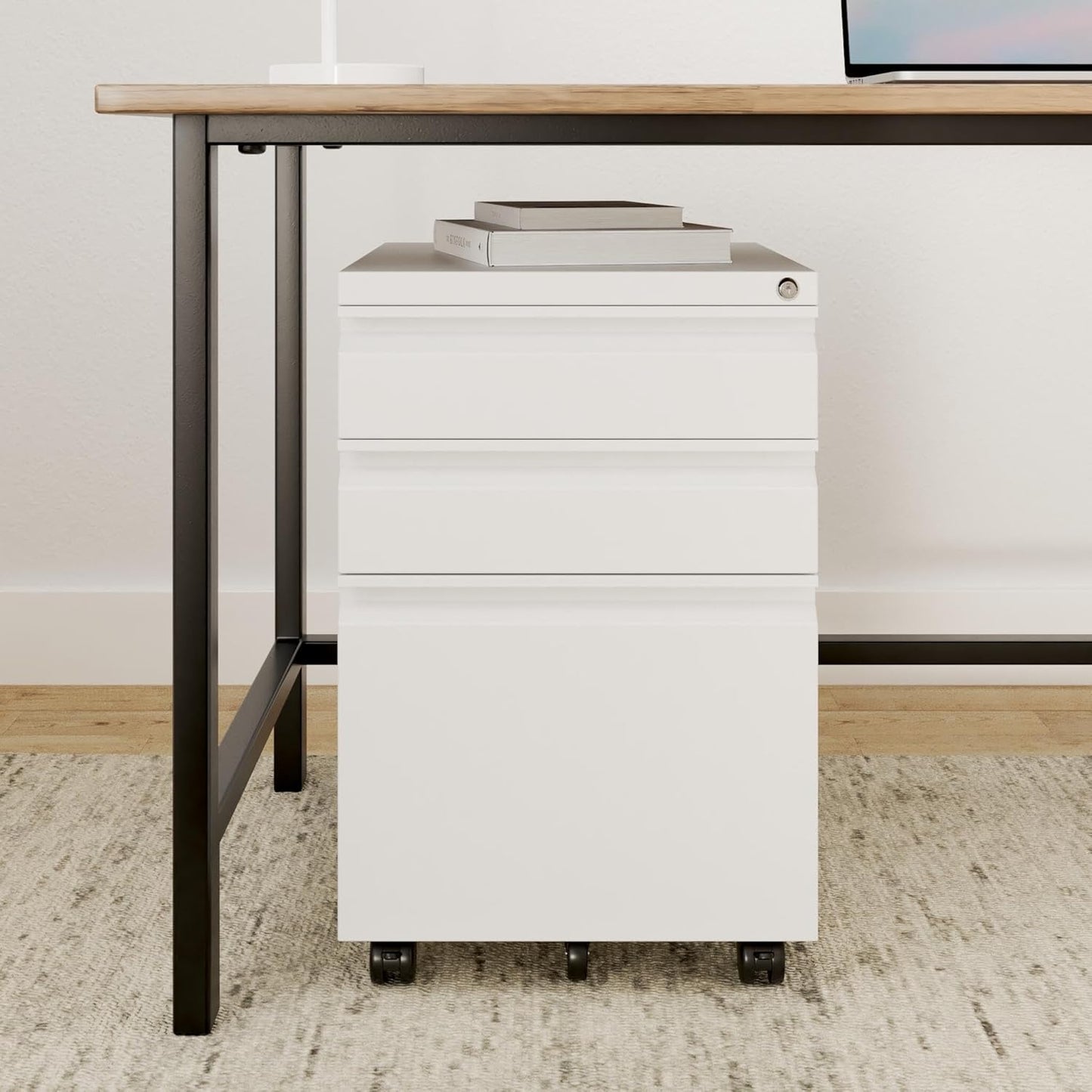 Mount-It! 3 Drawer File Cabinet with Lock and Wheels, Heavy-Duty Steel Rolling Drawer Cabinet, Fully Assembled Under Desk Filing Cabinet for Home Office Storage, 15.3" W x 19.75" D x 24.5" H, Black
